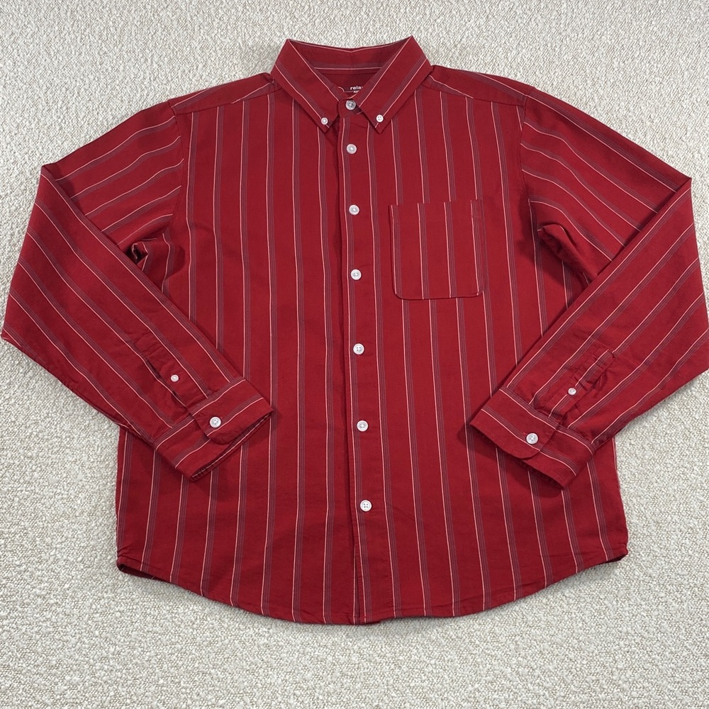 Boys dark Red Striped Button-Down Shirt xxl 18 casual